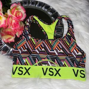 VSX Sports Bra Bright Neon Green Band W/ Geometric Print XS